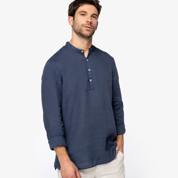 Spasso Washed Mao Collar Shirt Thumbnail